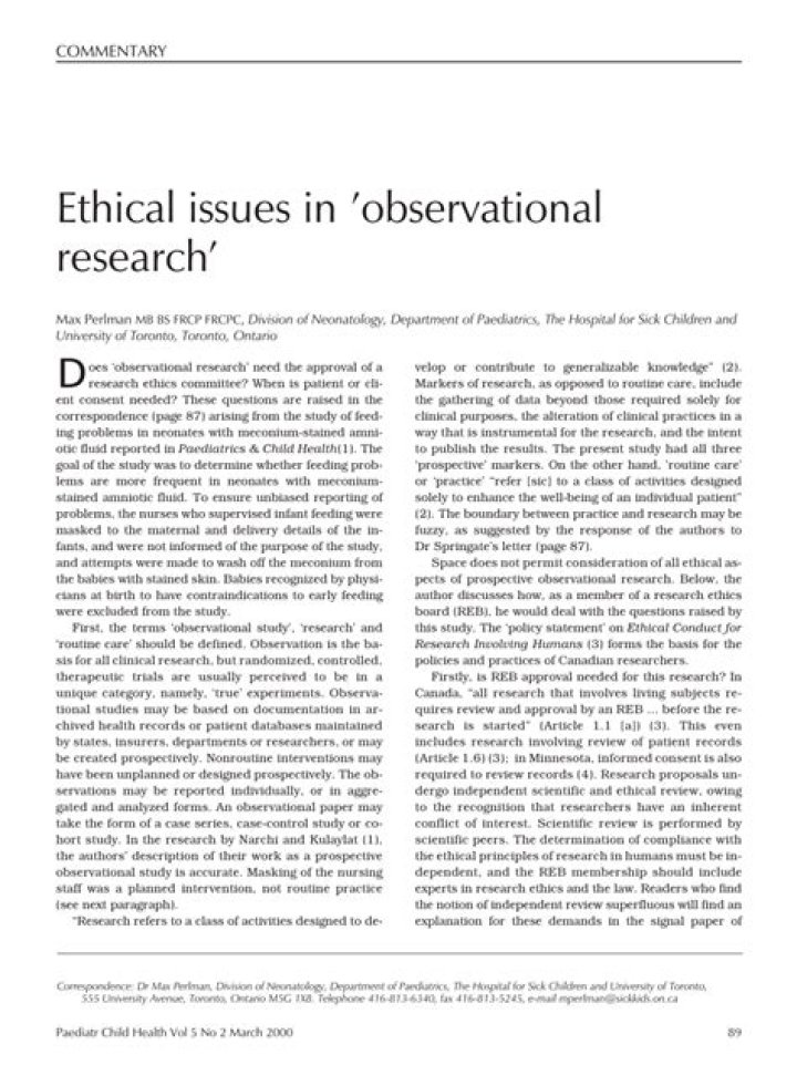 Do observational studies need ethical approval?