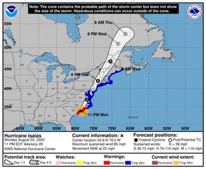 Has hurricane isaias made landfall yet?