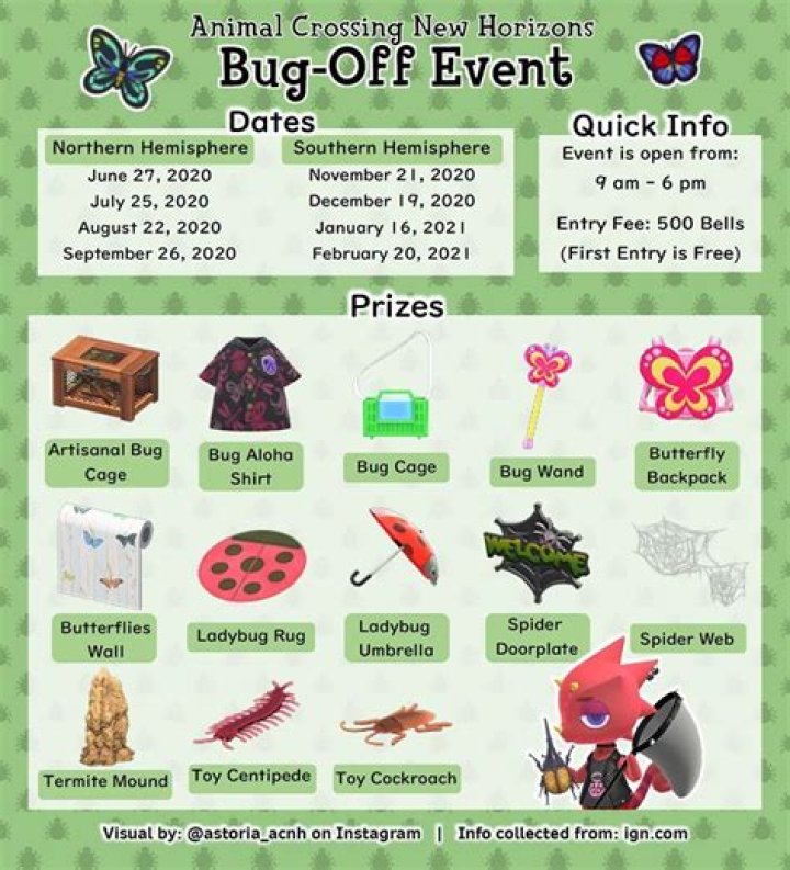 When is the bug off in animal crossing?