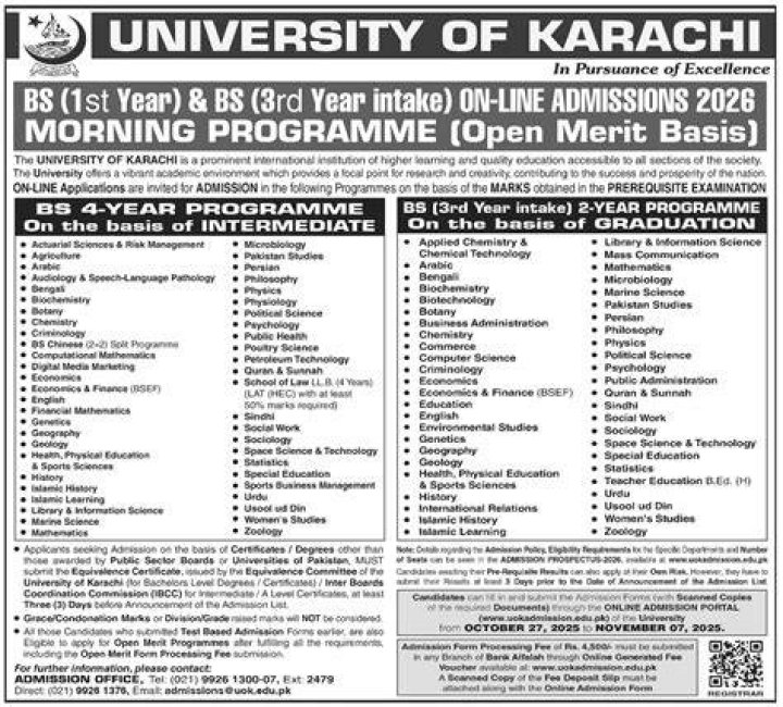 When karachi university admission open?