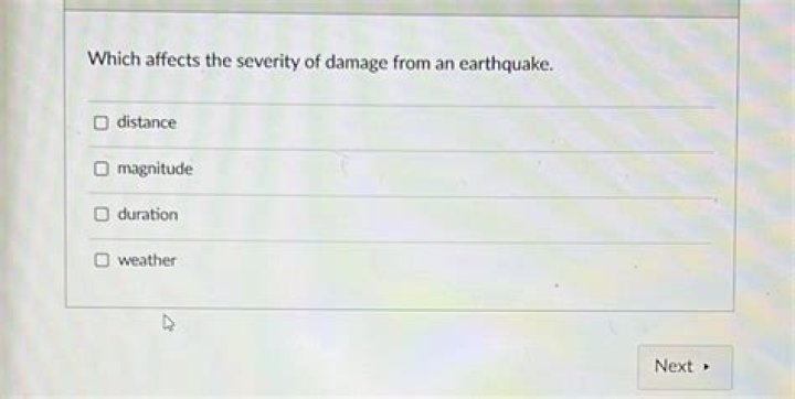 Which affects the severity of damage from an earthquake?