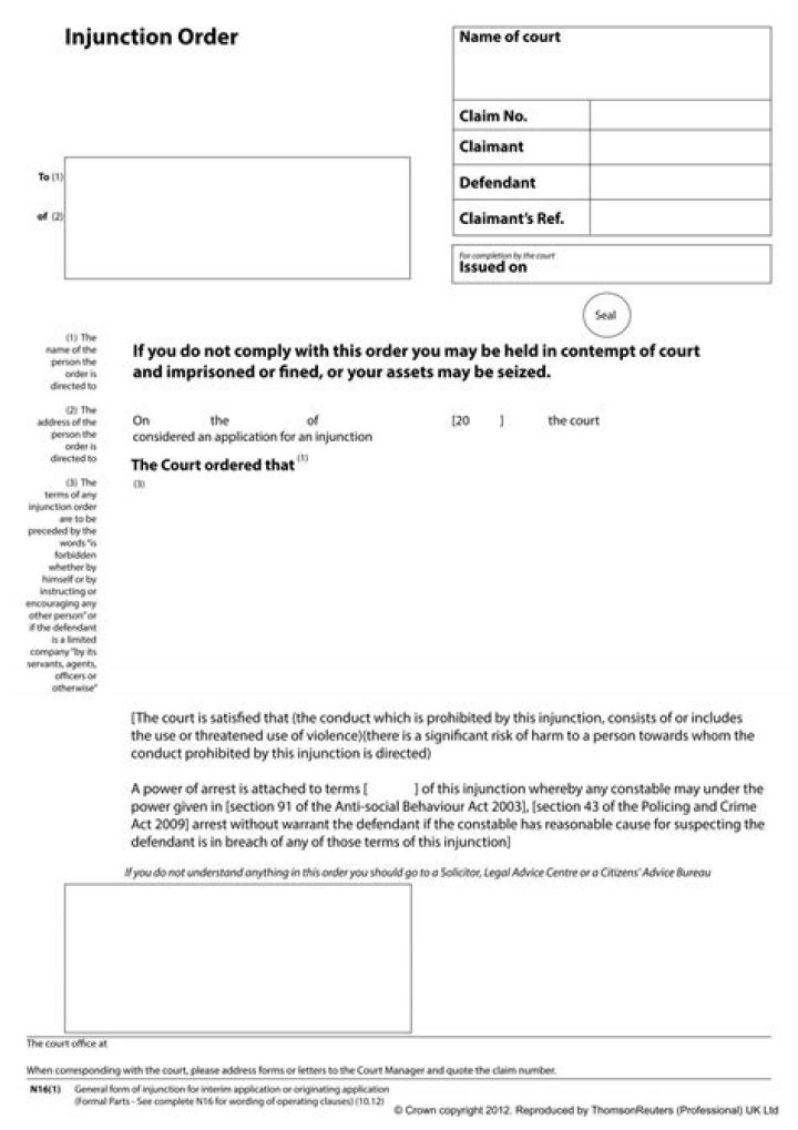 Who serves an injunction order?